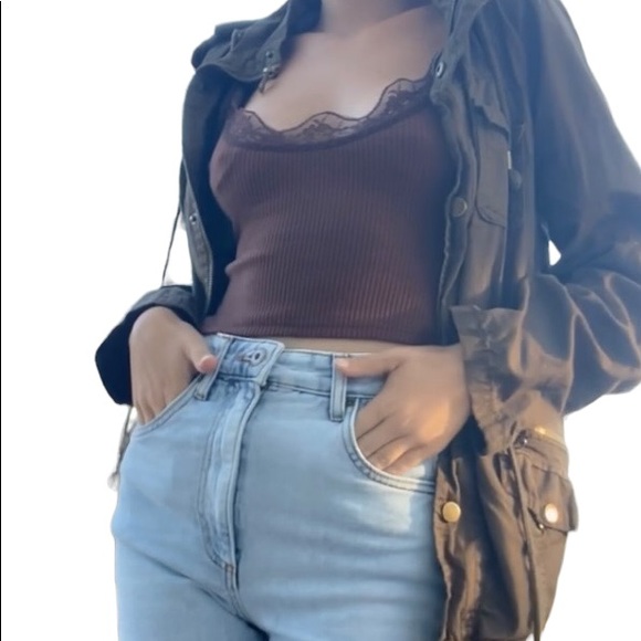 Brown y2k lace tank top by New Pink - Picture 3 of 8